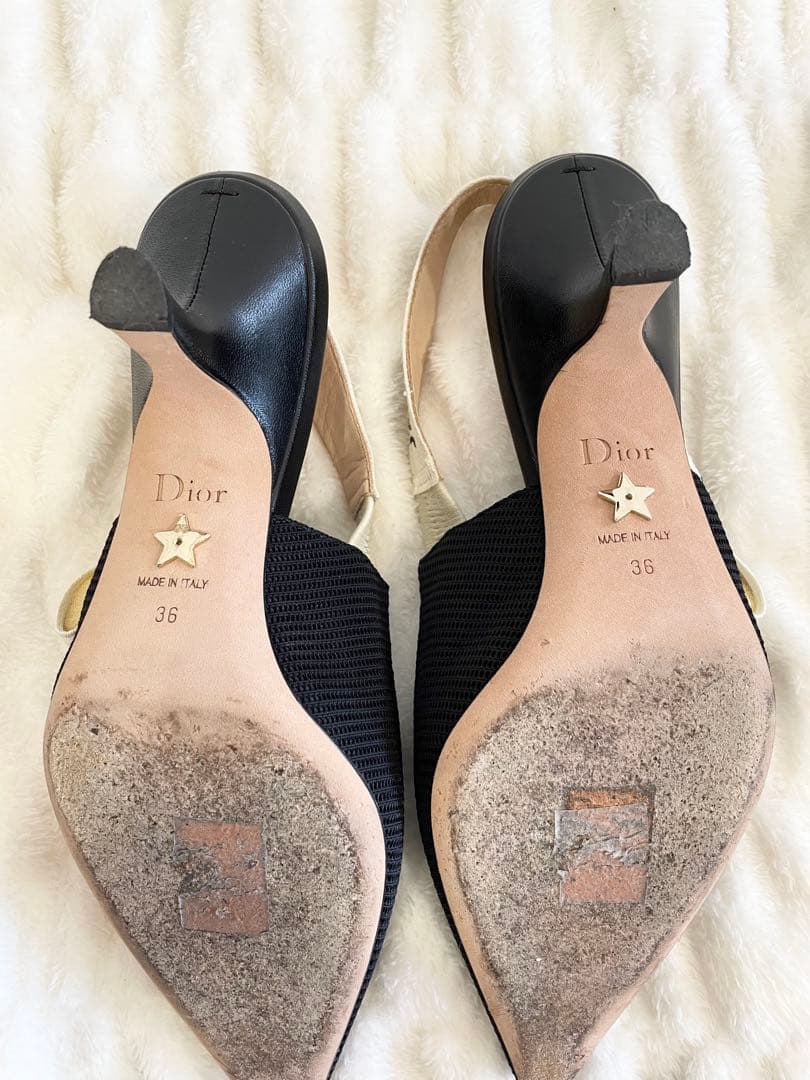 美品　ディオール　Dior　スリングバックパンプス　リボンファブリック　36d