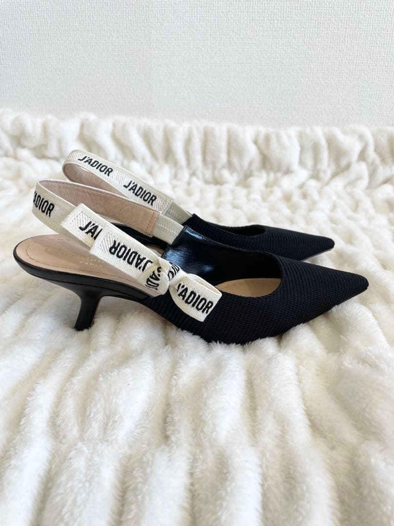 美品　ディオール　Dior　スリングバックパンプス　リボンファブリック　36d