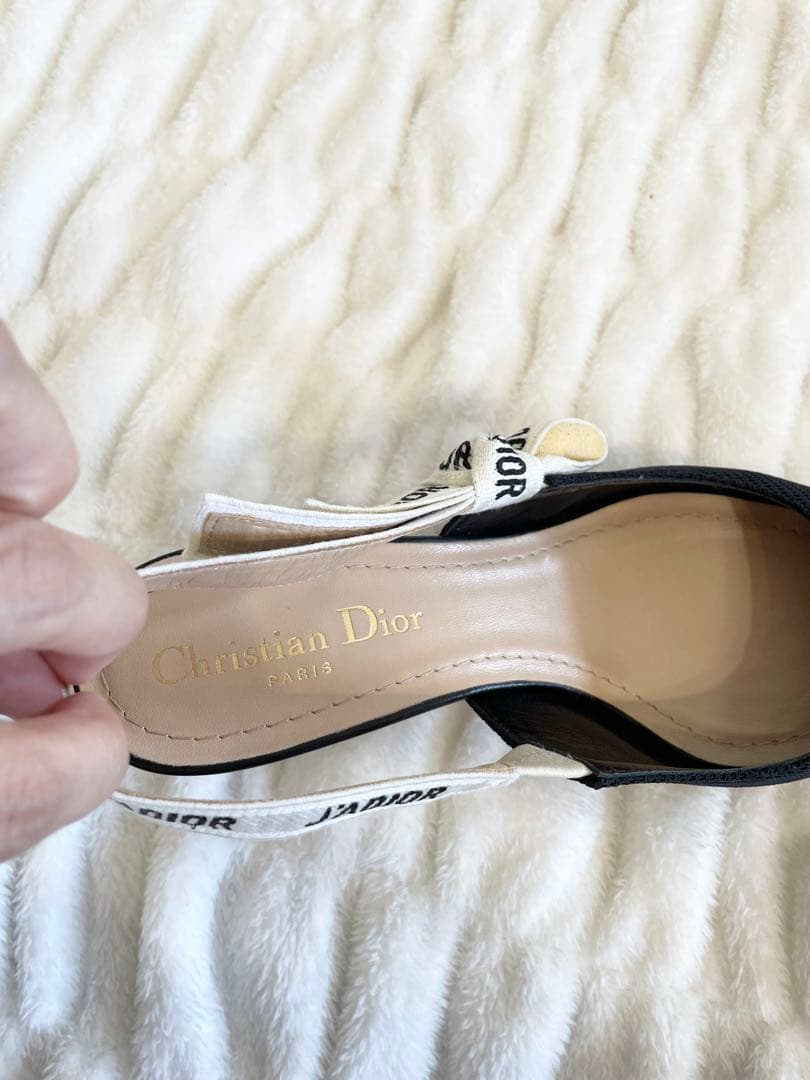 美品　ディオール　Dior　スリングバックパンプス　リボンファブリック　36d