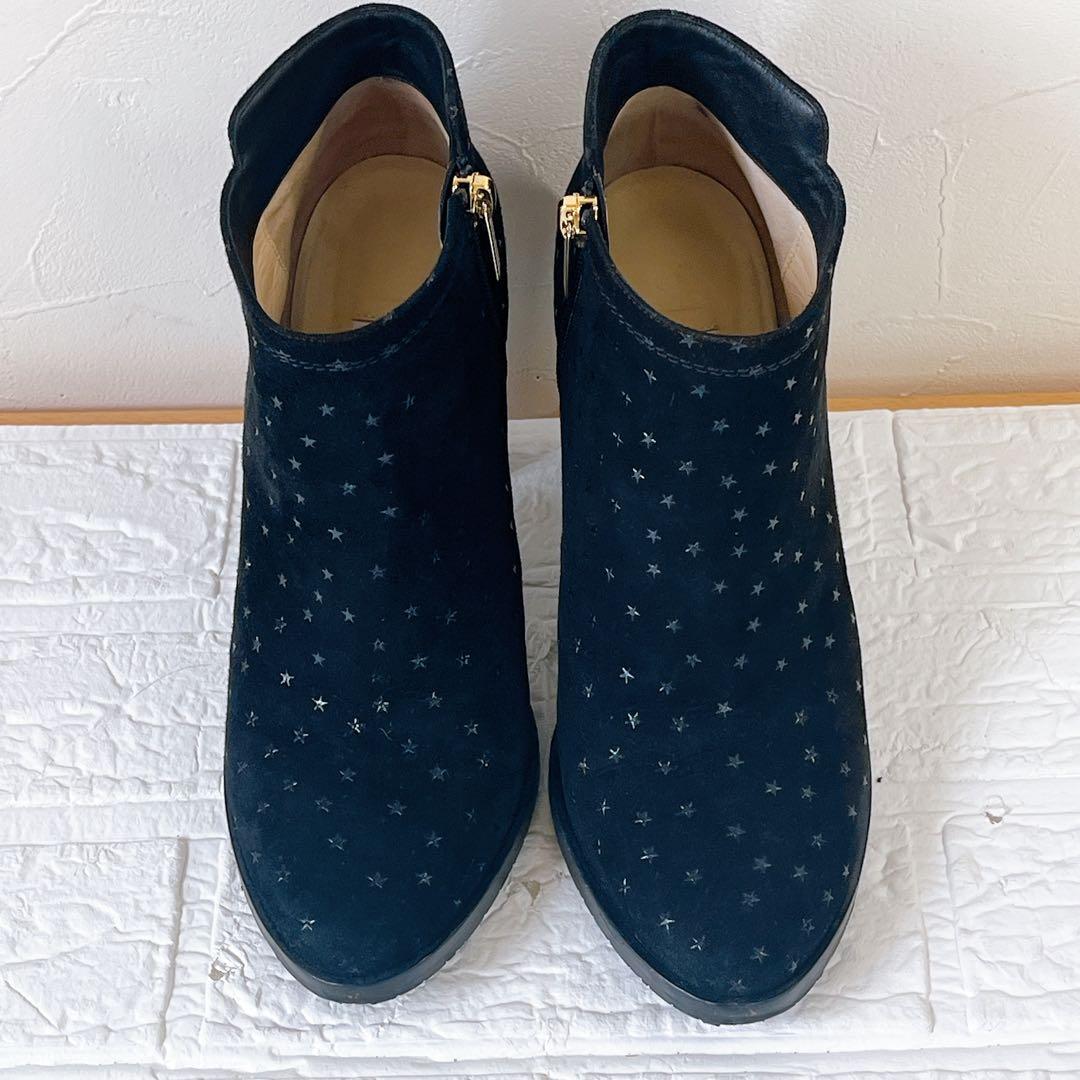 JIMMY CHOO スター柄 ショートブーツ スエード調 ネイビー