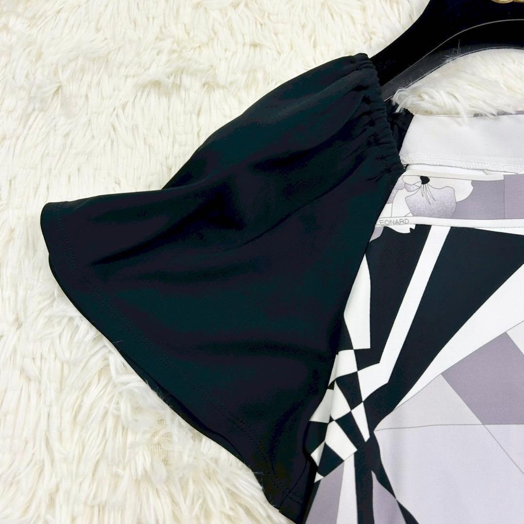 良品　レオナールスポーツ　ワンピース　花柄　ジオメトリック　ブラック系　38