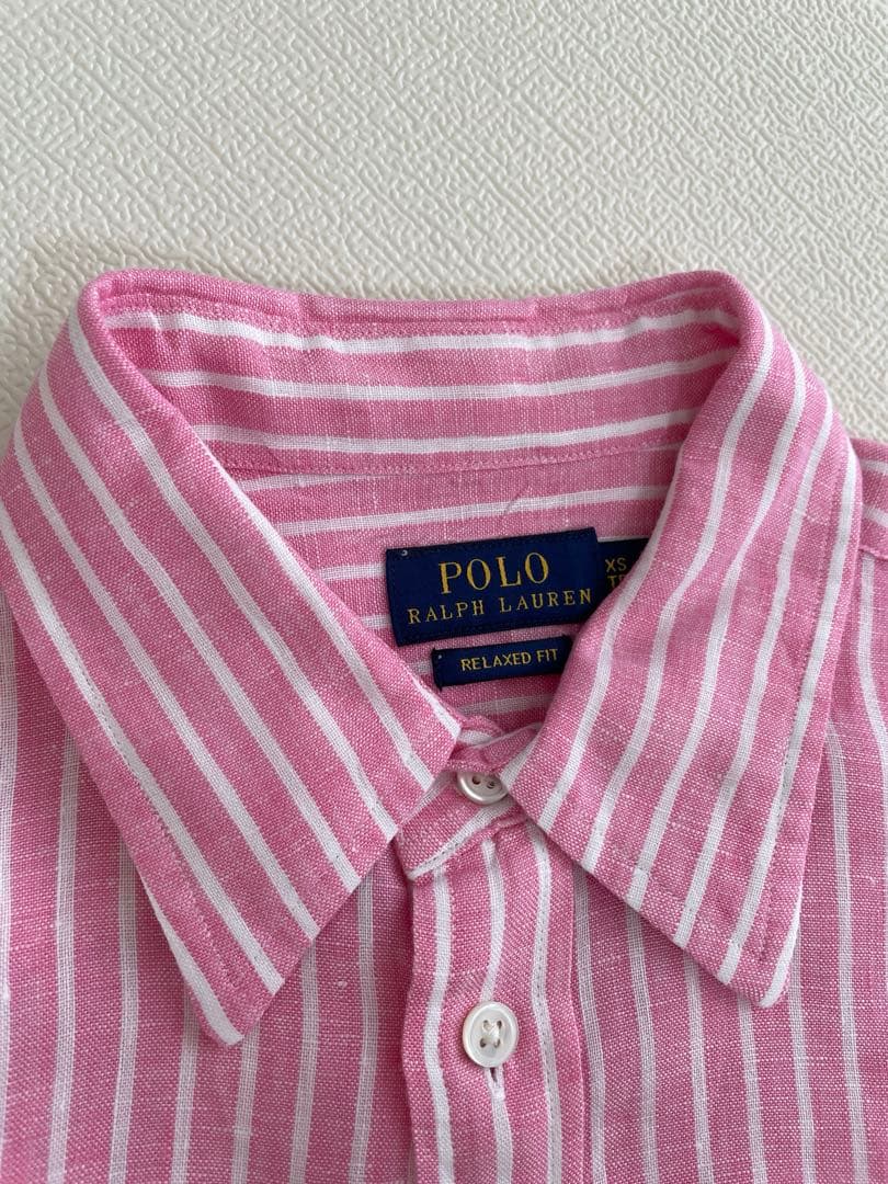 RALPH LAULEN ラルフローレン　ストライプリネンシャツ　ピンク　xs