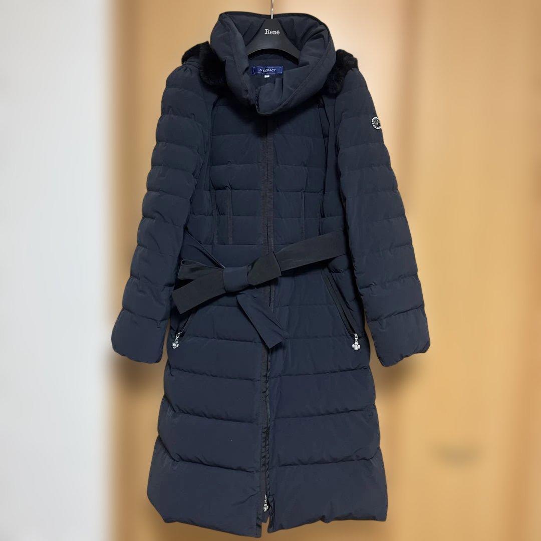 m's GRACY 40ネイビー フード付き ダウンジャケット