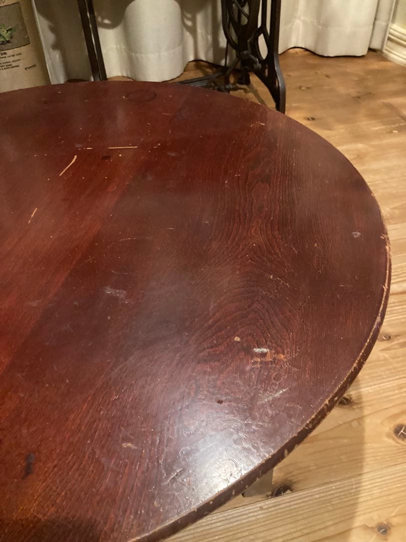 昭和レトロ　古い木製丸ローテーブル　折畳丸ちゃぶ台⑦ 直径870