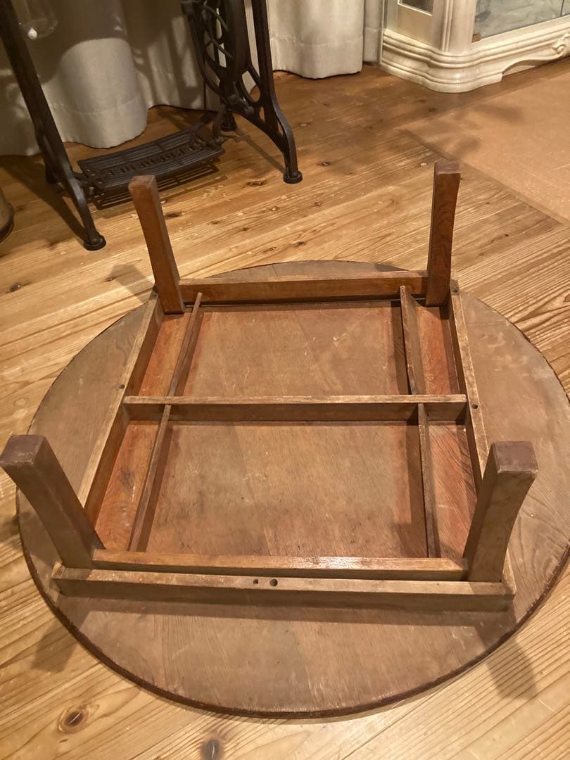 昭和レトロ　古い木製丸ローテーブル　折畳丸ちゃぶ台⑦ 直径870