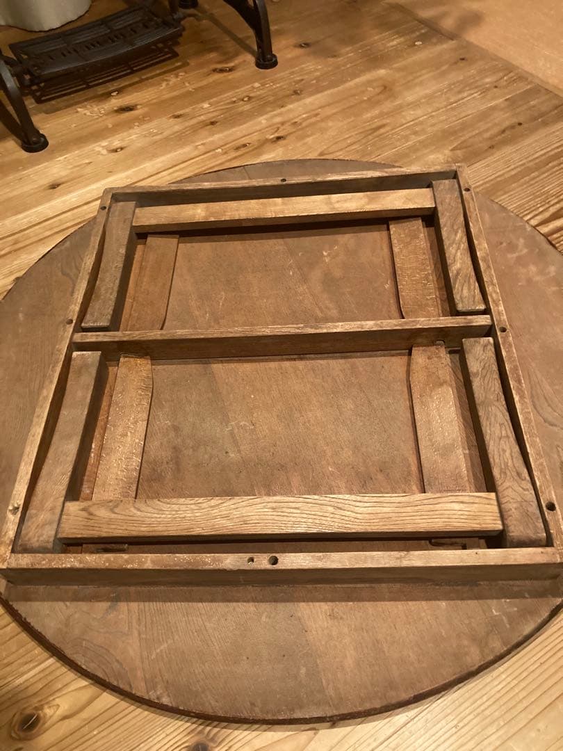 昭和レトロ　古い木製丸ローテーブル　折畳丸ちゃぶ台⑦ 直径870