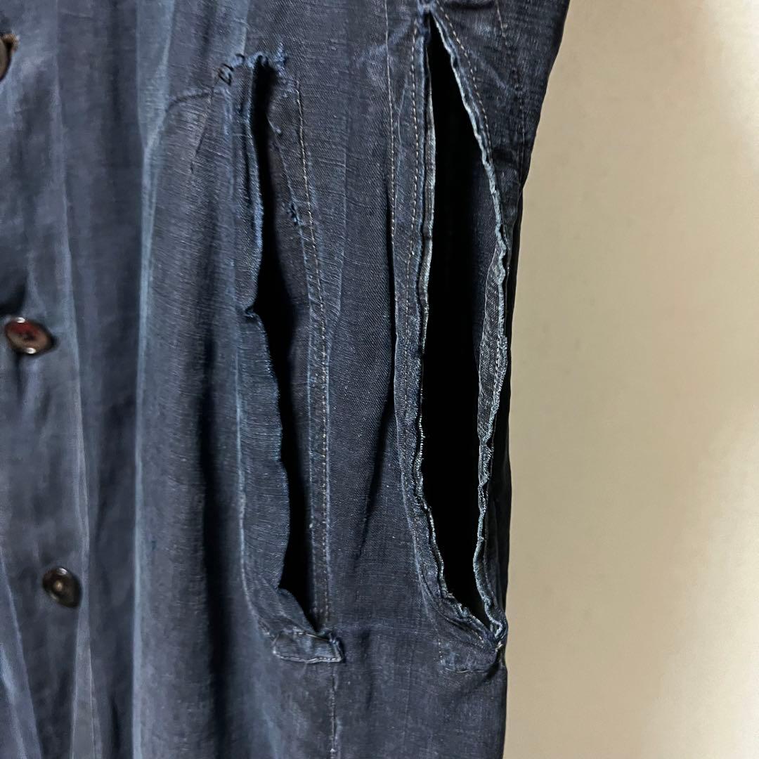 30s french vintage インディゴリネン マキニョンコート