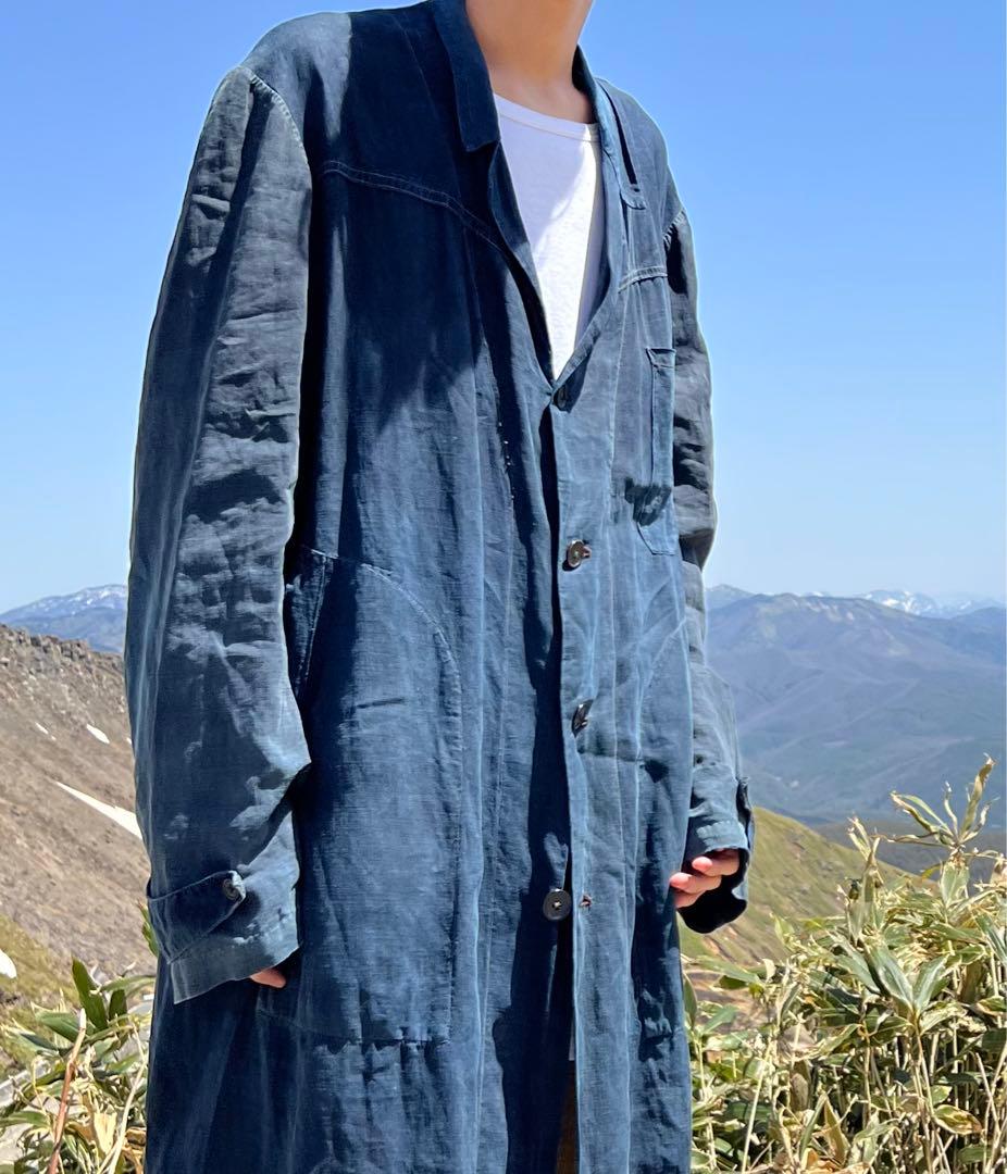 30s french vintage インディゴリネン マキニョンコート