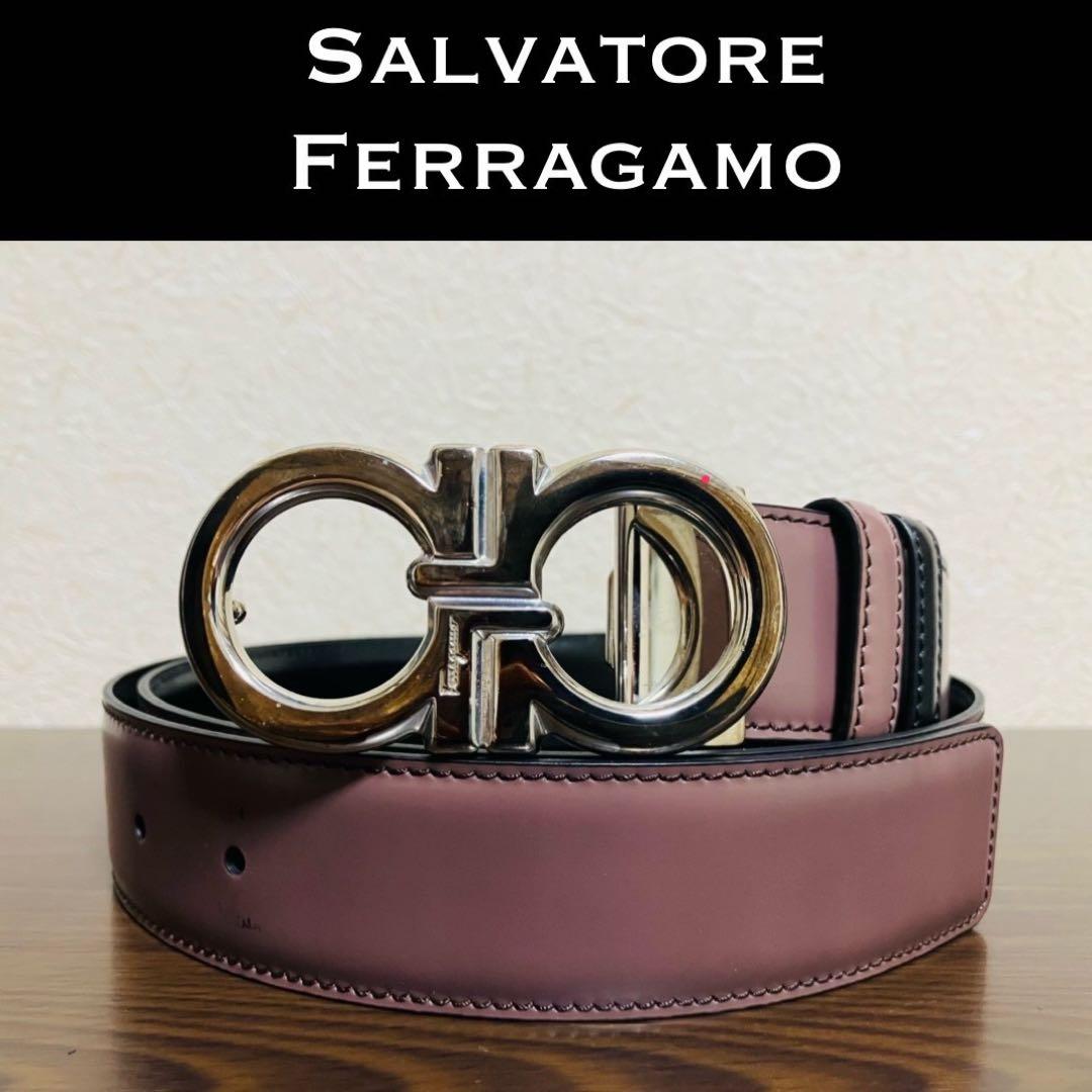 サルヴァトーレフェラガモ　レザーベルト　ダブルガンチーニ　シルバー　リバーシブル