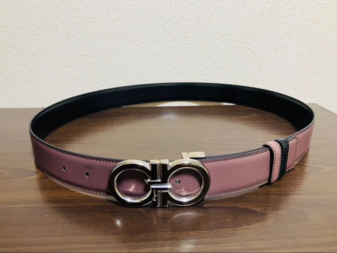 サルヴァトーレフェラガモ　レザーベルト　ダブルガンチーニ　シルバー　リバーシブル