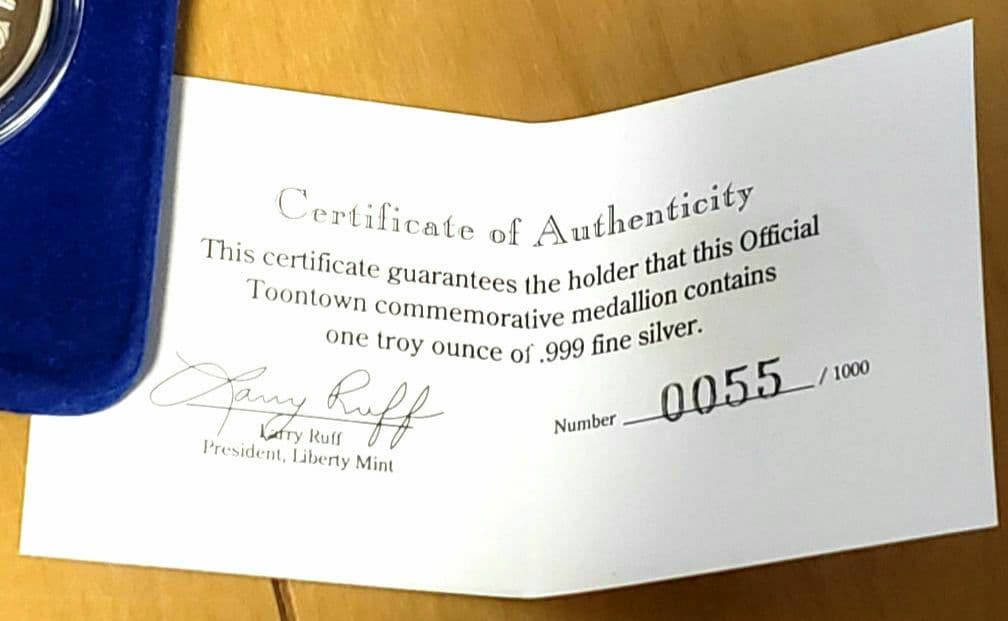 アナハイム　ディズニーランド　トゥーンタウン　オープニング記念シルバー