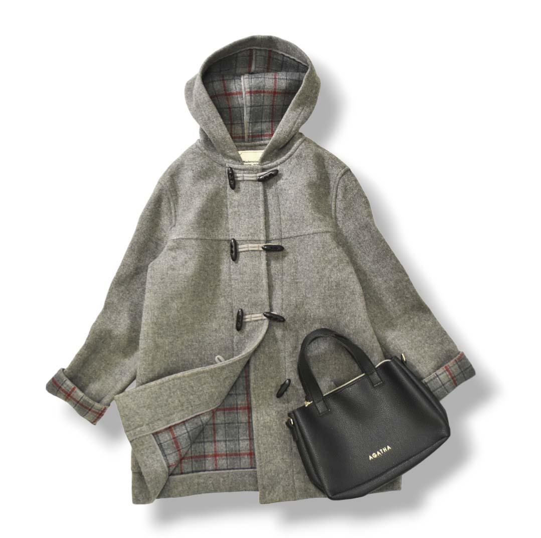 【上質】 日本製 マドモアゼルノンノン ウール フード ダッフルコート グレー♪