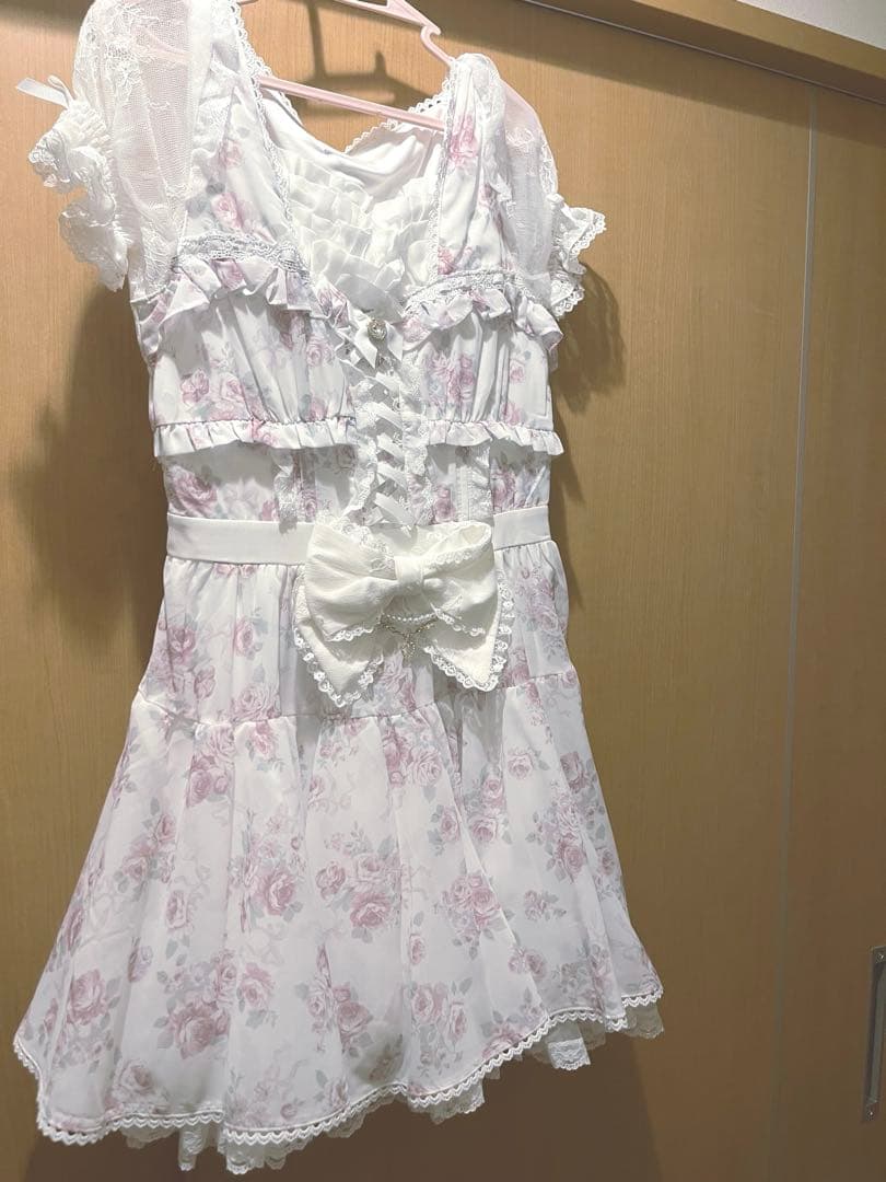 LIZLISA ローズリボンシフォンワンピース ホワイト