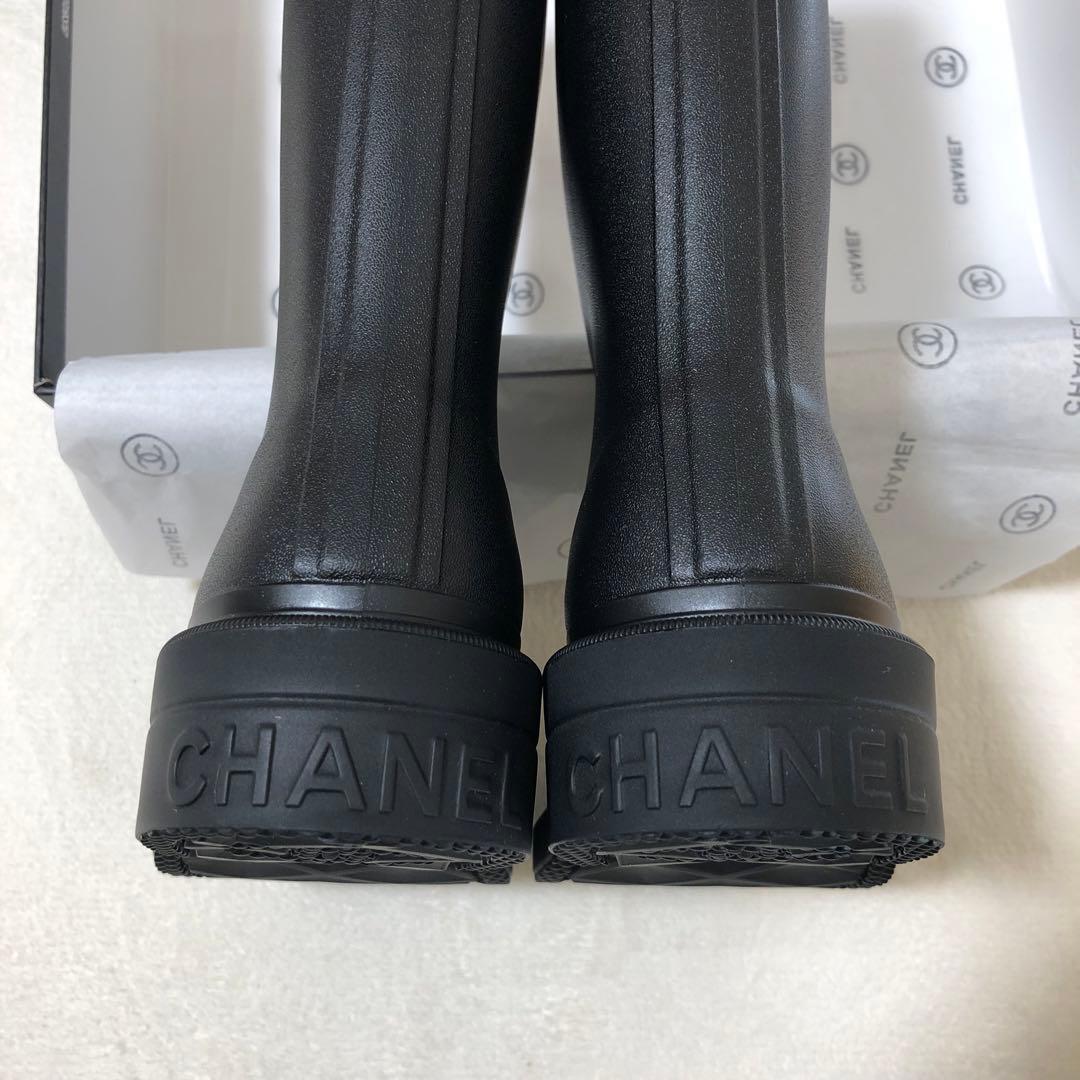 シャネル CHANEL ロングブーツ レインブーツ 長靴 36 ジェニ ラバー