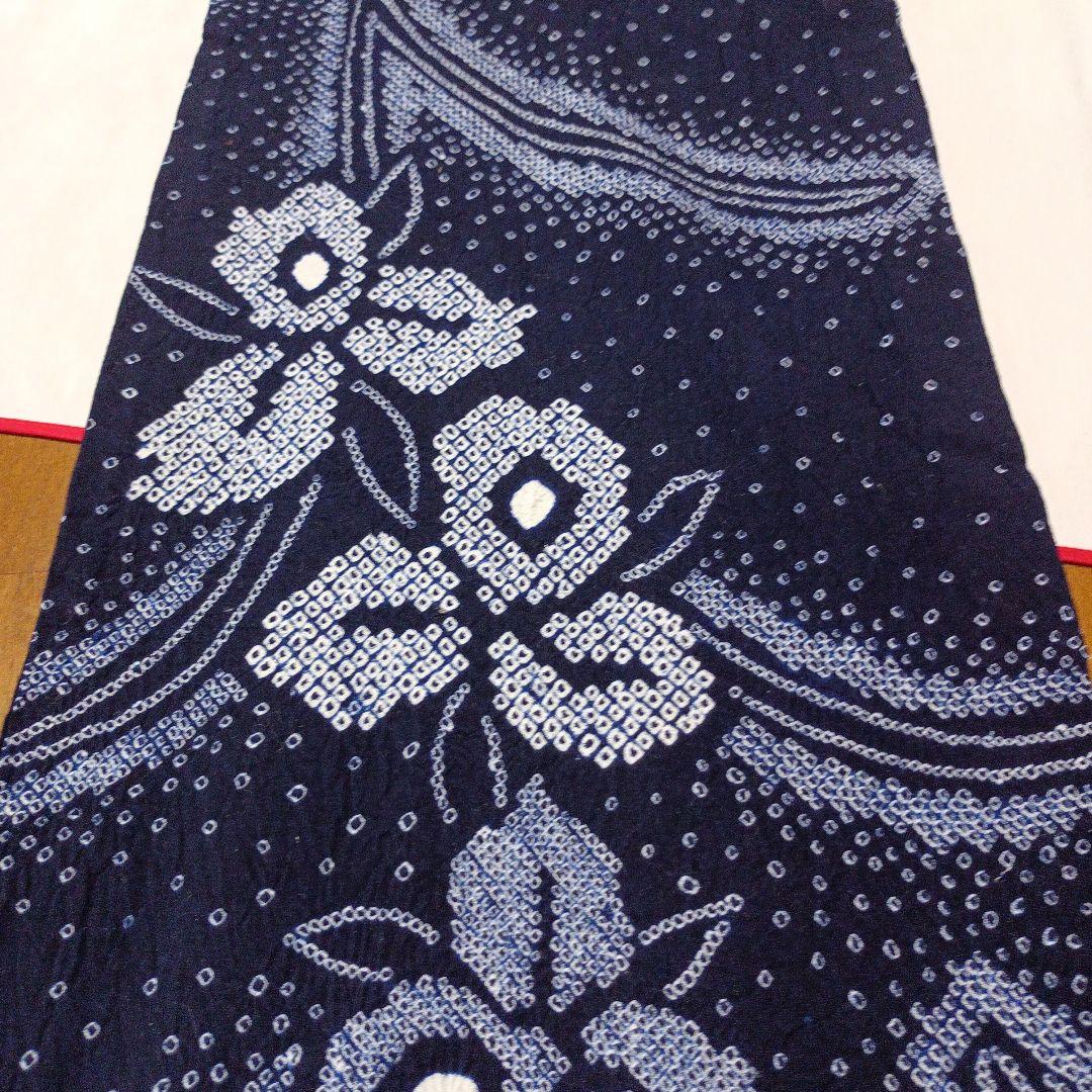 未使用　有松絞り　絞り浴衣　　花柄　仕付け糸付き