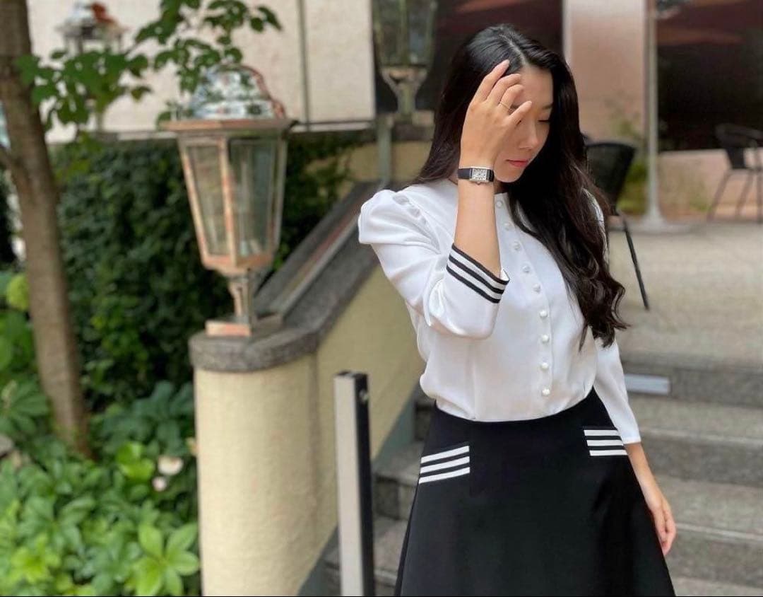 BORDERS at BALCONY ボタンツイルブラウス ネイビー 38