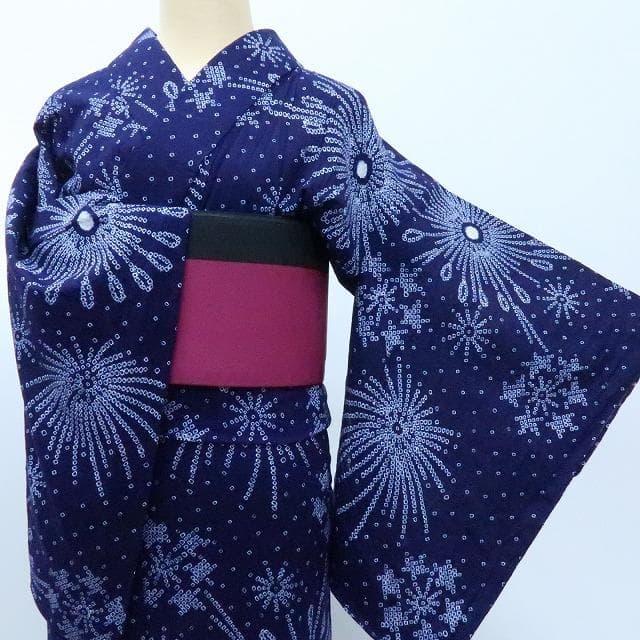 Y3329◆美品 夏着物 やまと誂製 有松鳴海絞り 居敷当て付 花火 高級浴衣