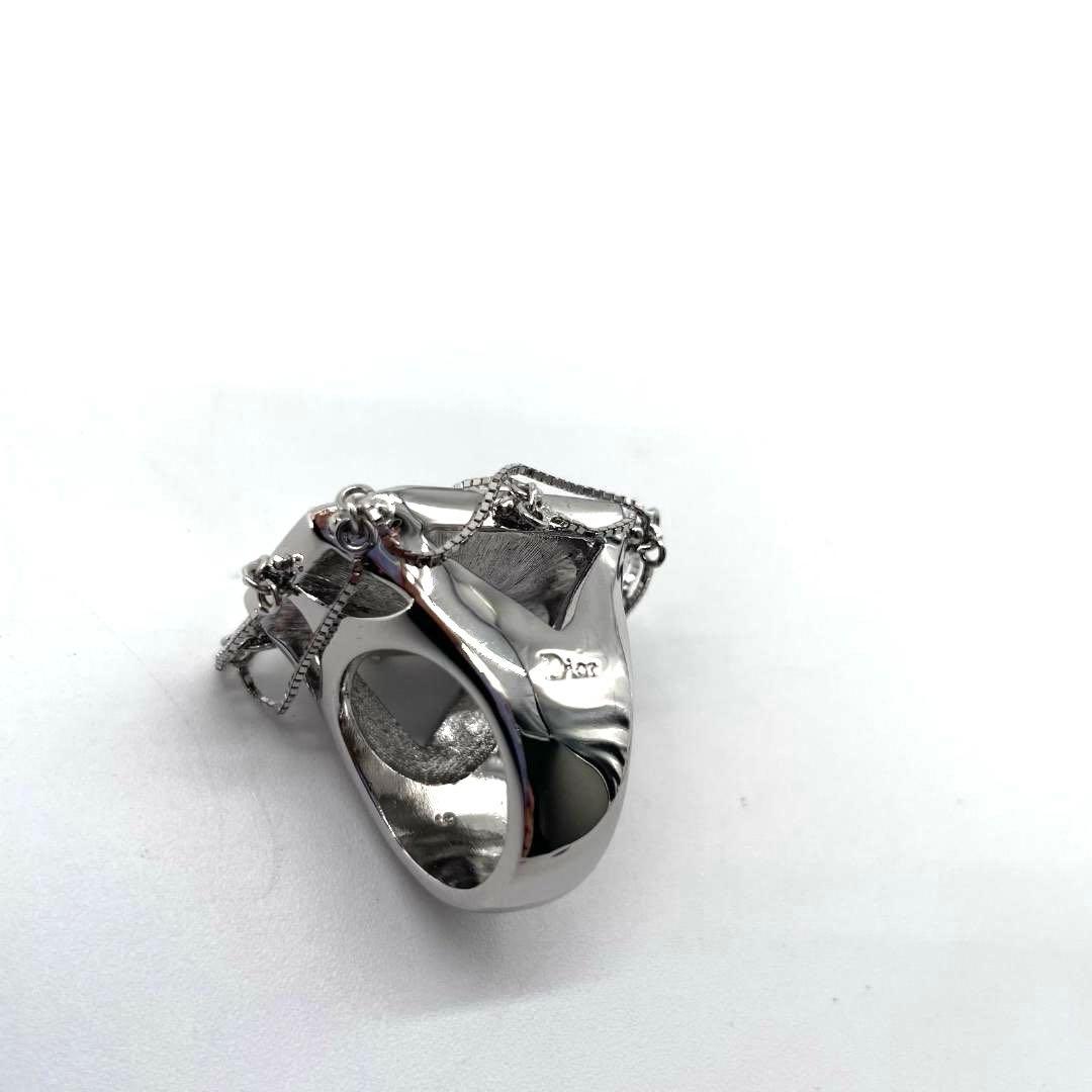 16624✨クリスチャンディオール クリスタル 大粒 チェーン リング シルバー
