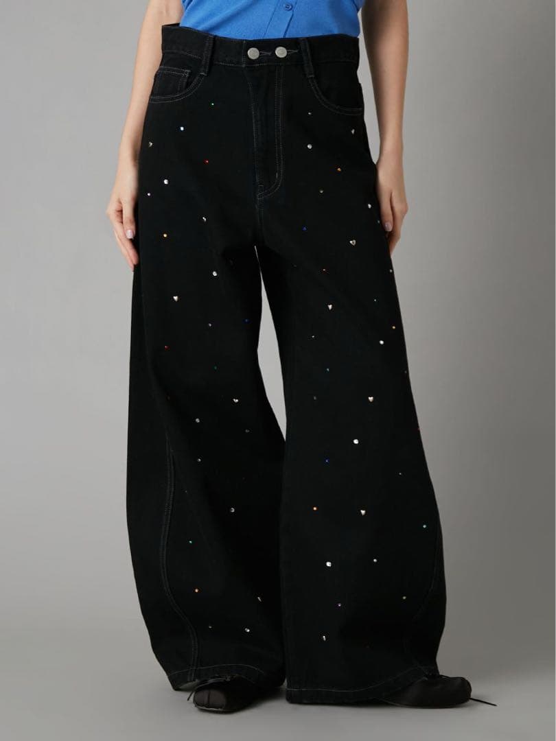 [L.B CANDY STOCK]バリエーションビジューデニムパンツ