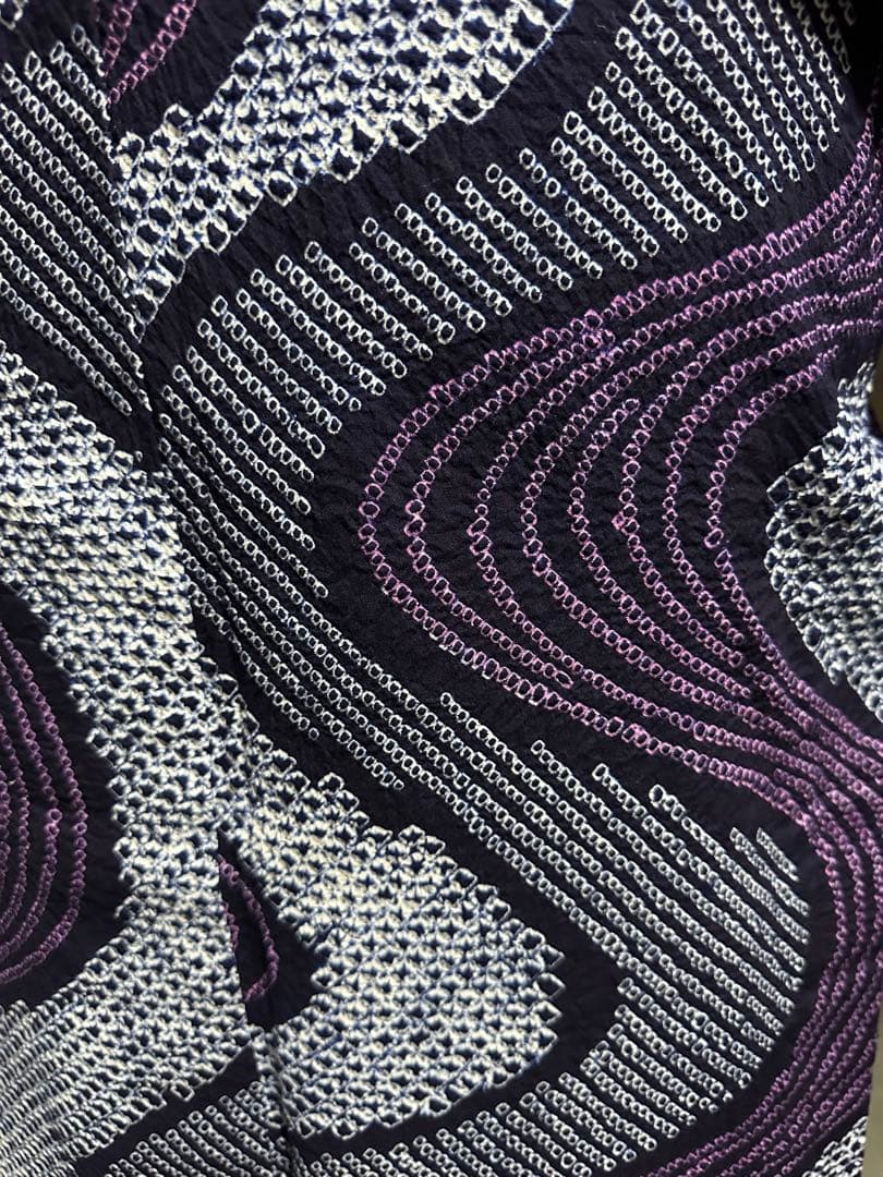 2点セット　新品美品✨身丈165裄丈67 有松鳴海絞り浴衣 藍染に紫　波紋様