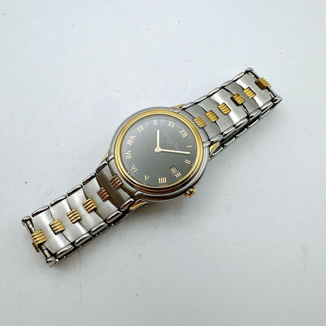 良品稼動品 クリスチャンディオール レディース腕時計 シルバーゴールド 黒文字盤