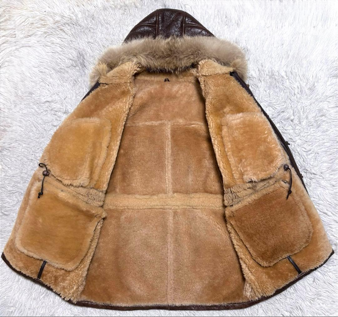【美品】アラスカンコート　ムートンジャケット　ファー付き　本革羊革　Lサイズ