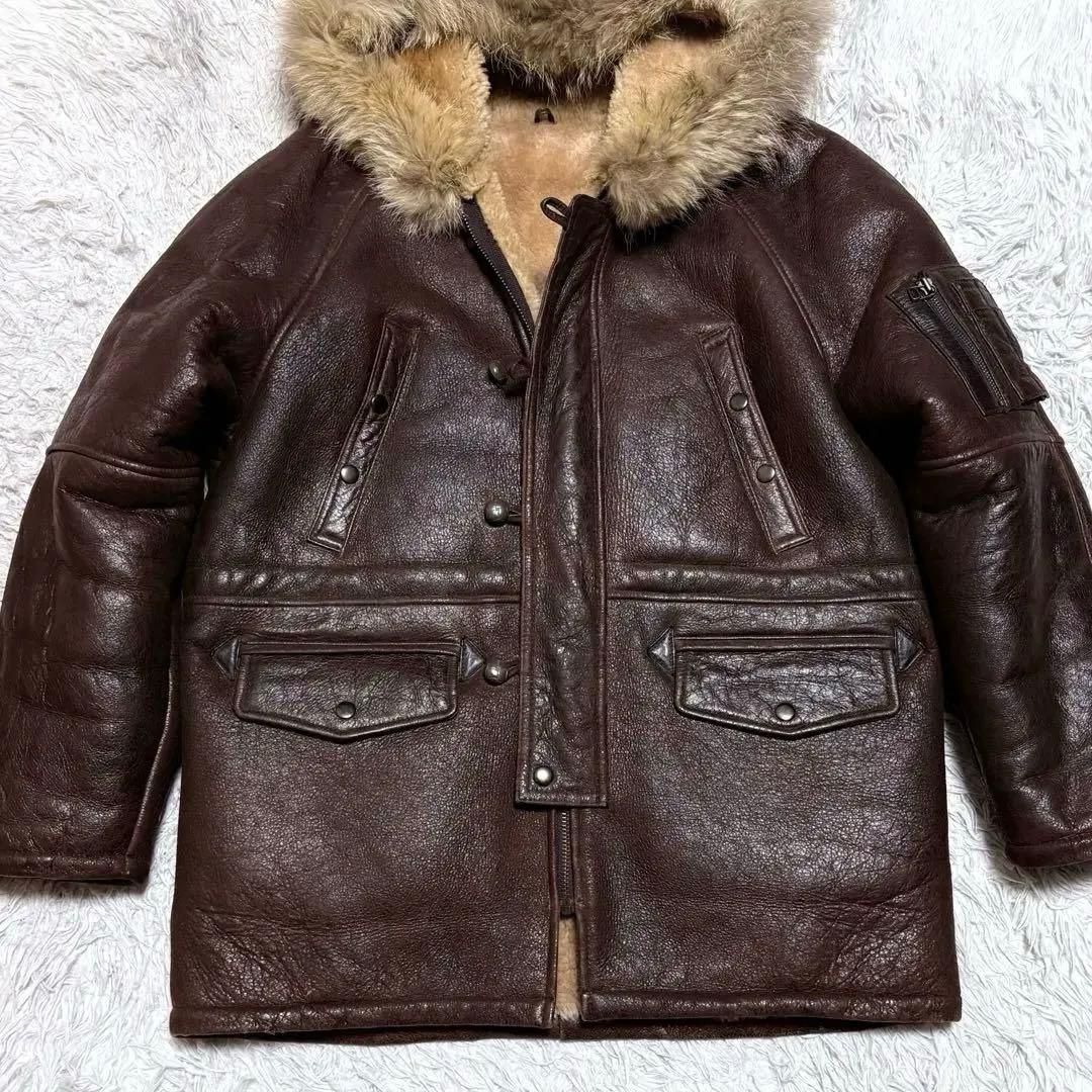 【美品】アラスカンコート　ムートンジャケット　ファー付き　本革羊革　Lサイズ