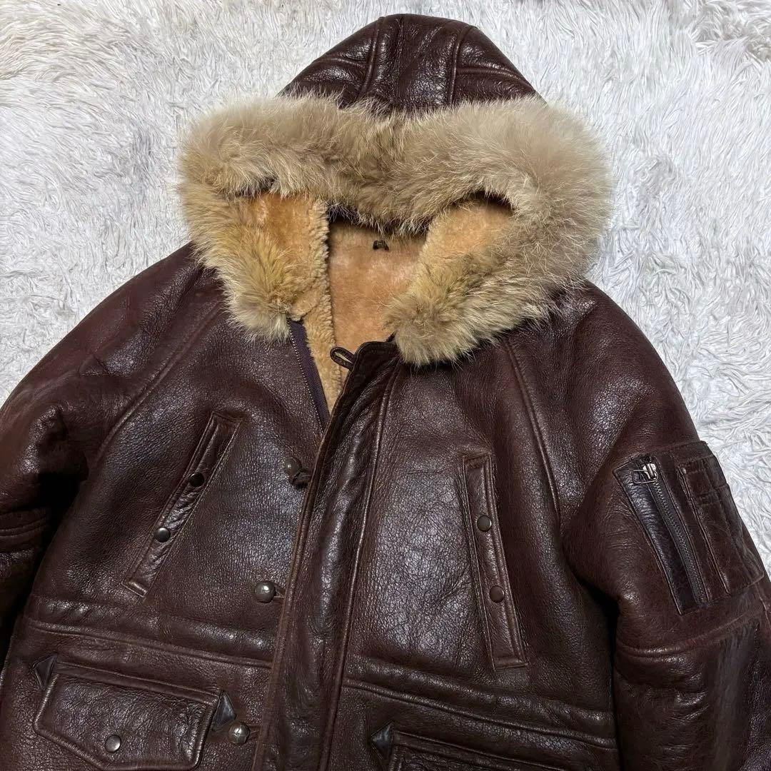 【美品】アラスカンコート　ムートンジャケット　ファー付き　本革羊革　Lサイズ