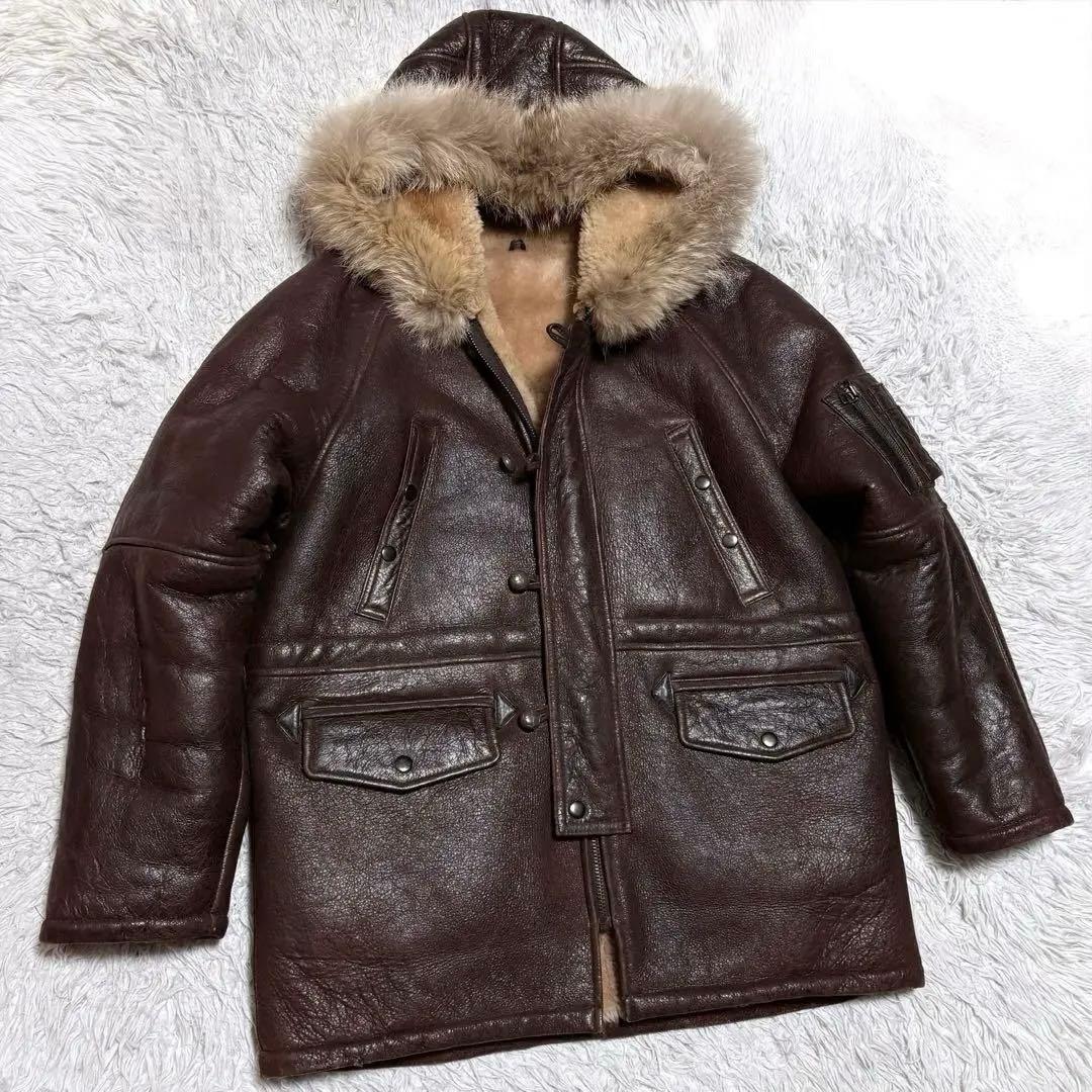 【美品】アラスカンコート　ムートンジャケット　ファー付き　本革羊革　Lサイズ