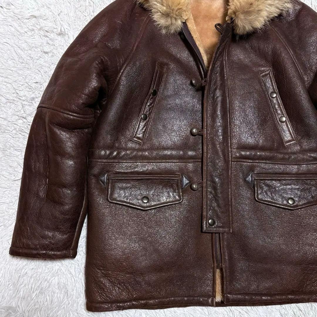 【美品】アラスカンコート　ムートンジャケット　ファー付き　本革羊革　Lサイズ