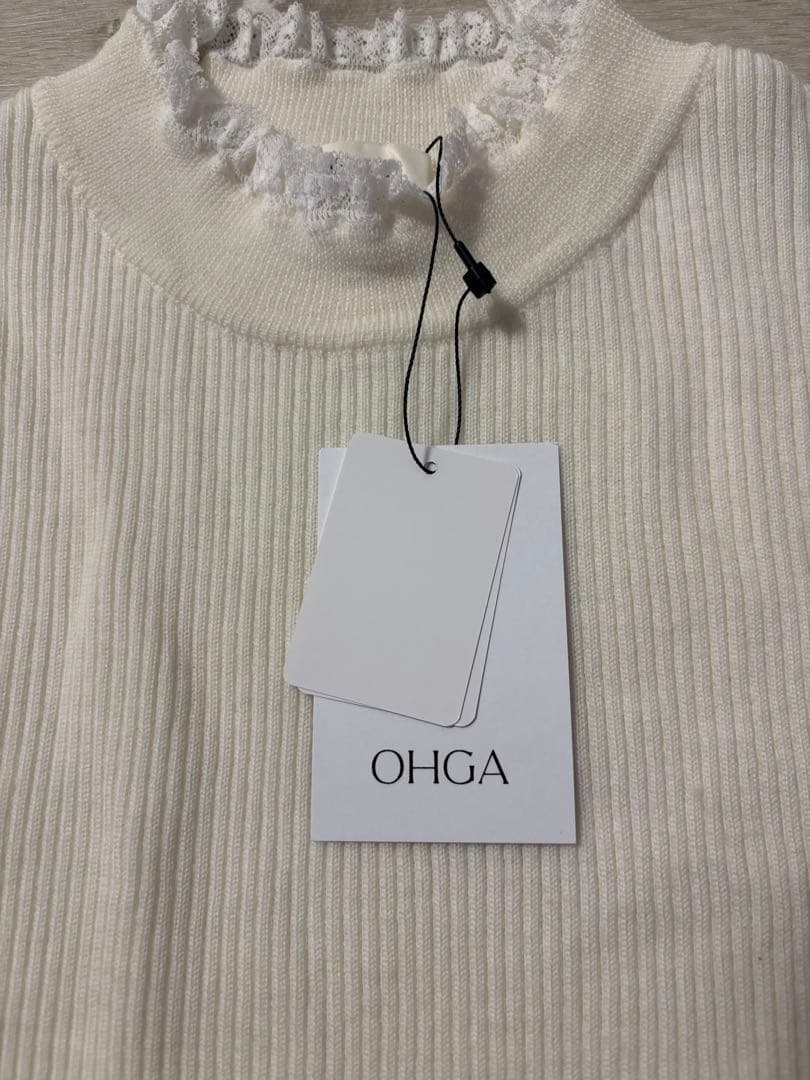 新品　ohga 袖フリルニット　レース付きニット