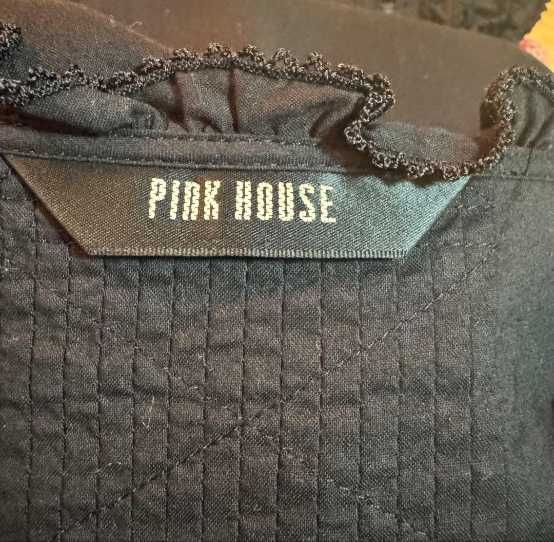 PINK HOUSE 黒 長袖ワンピース フリル