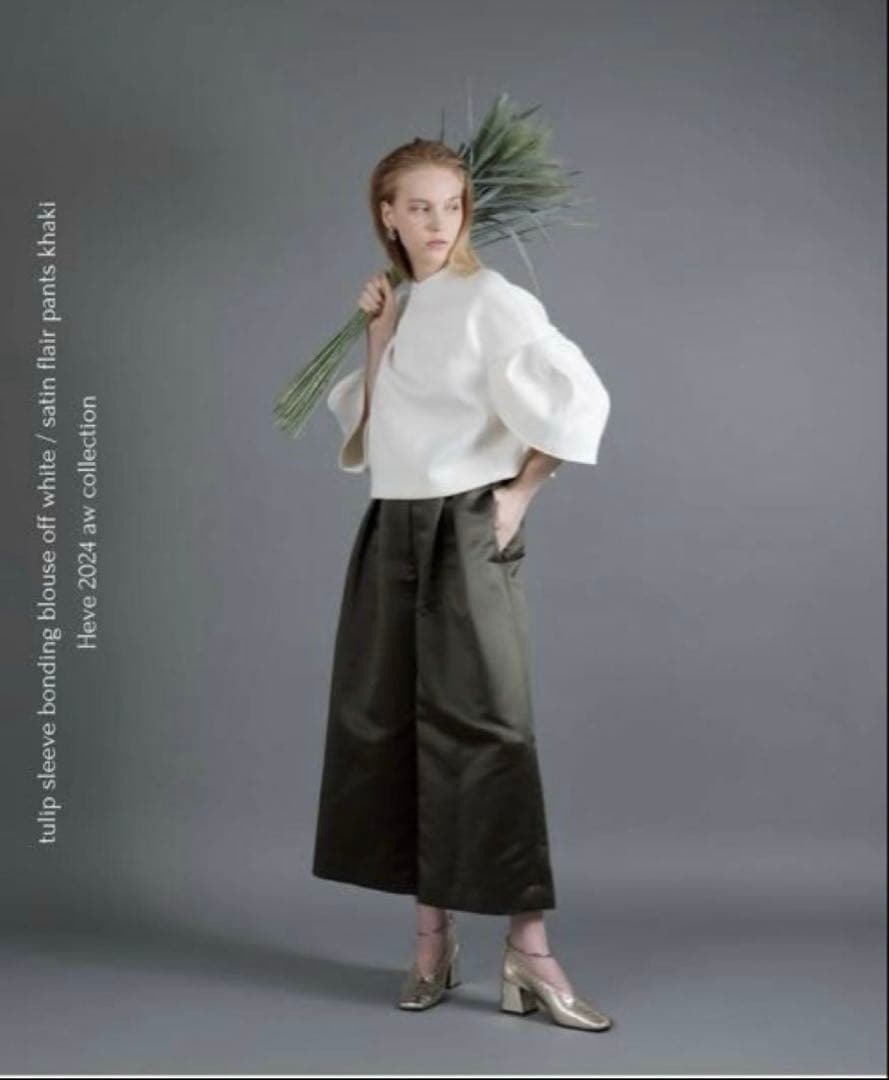 coco　heve サテンフレアガウチョパンツ カーキ