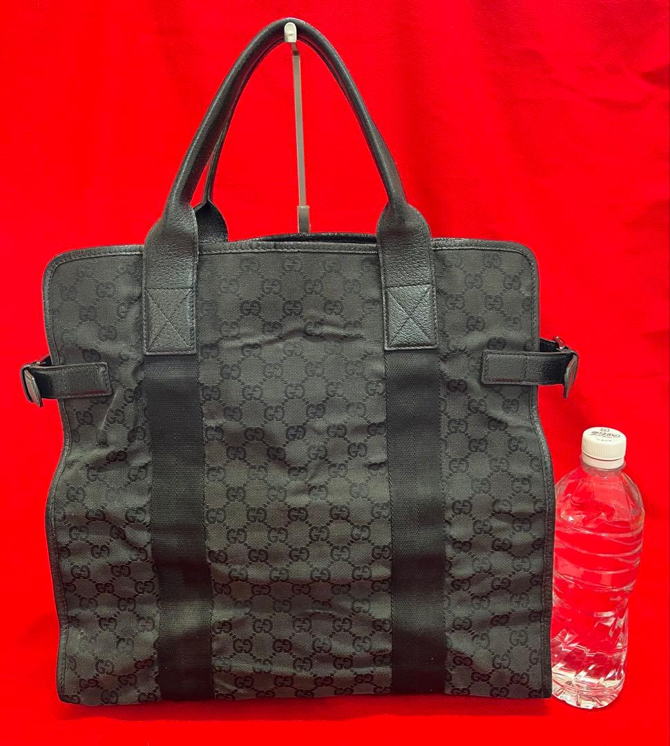 正規　GUCCI グッチ ビジネス　バッグ　カバン　トート　黒　革×キャンバス