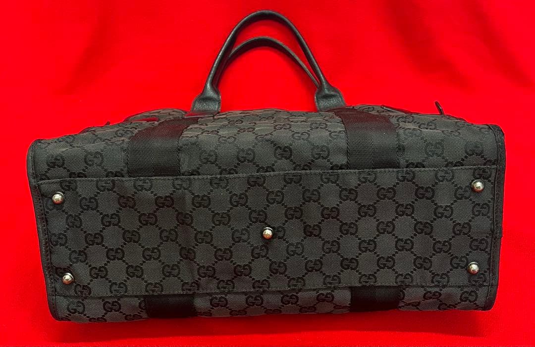 正規　GUCCI グッチ ビジネス　バッグ　カバン　トート　黒　革×キャンバス