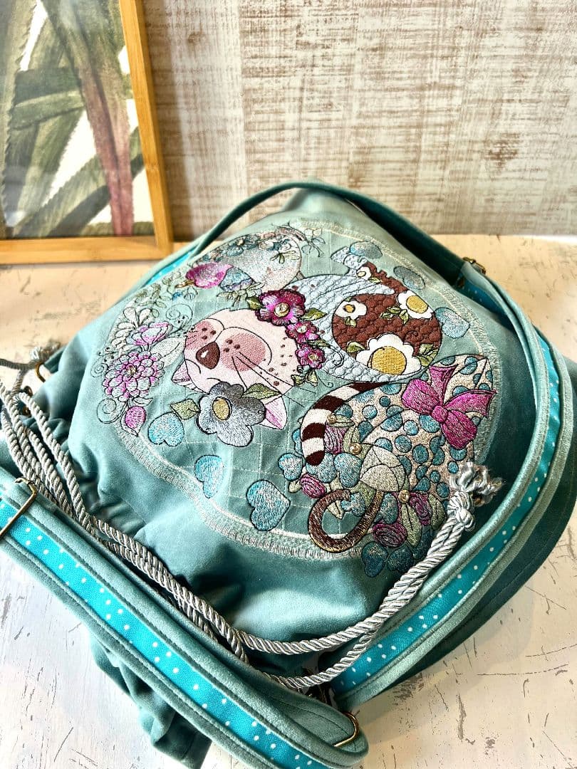 ＊お纏めリクエスト＊ロラライハリス♡ターコイズブルーベロア刺繍の巾着バッグなど