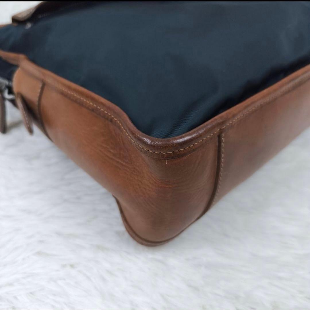 Felisi ブリーフケース 8637/2 1層 A4可 レザー×ナイロン 紺茶