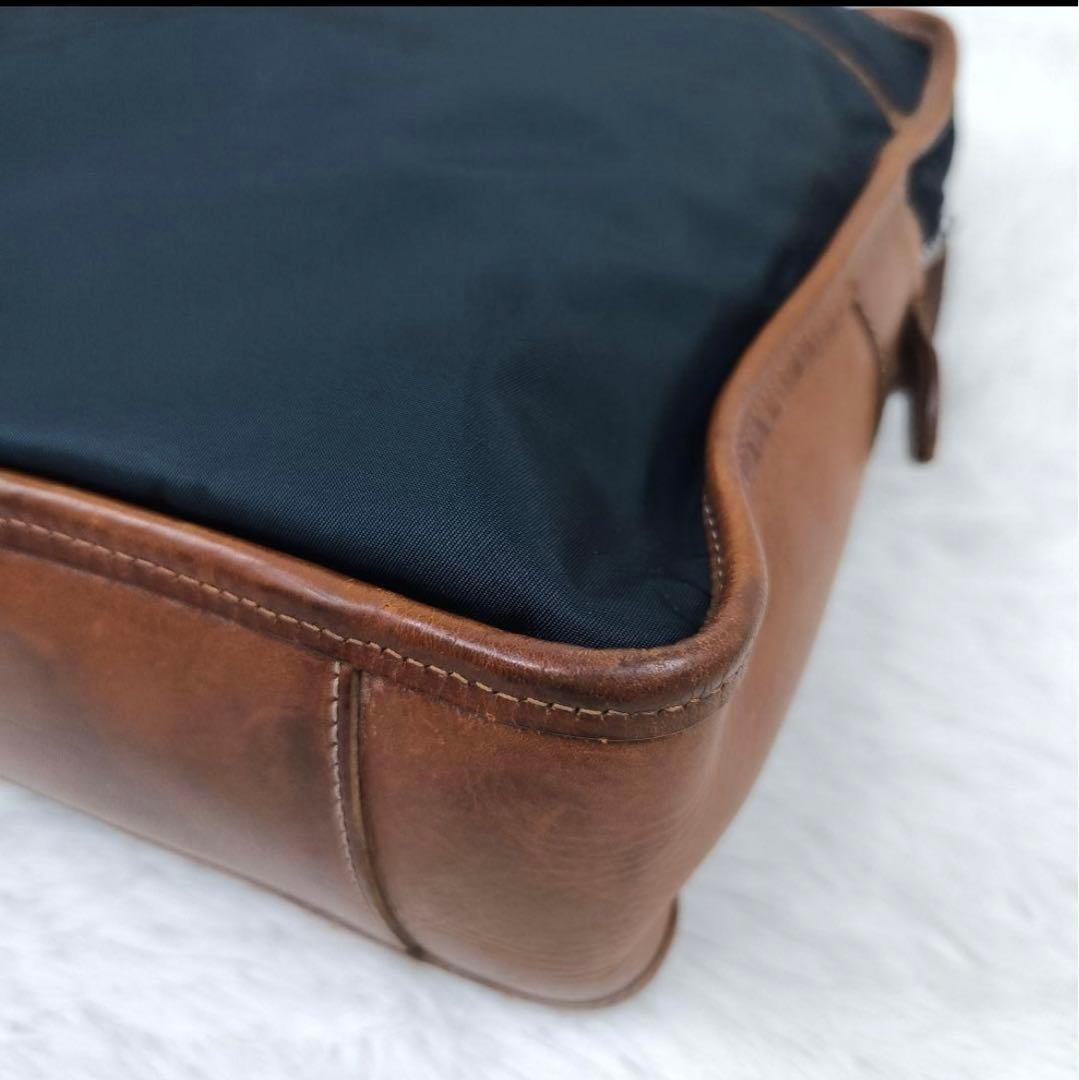 Felisi ブリーフケース 8637/2 1層 A4可 レザー×ナイロン 紺茶