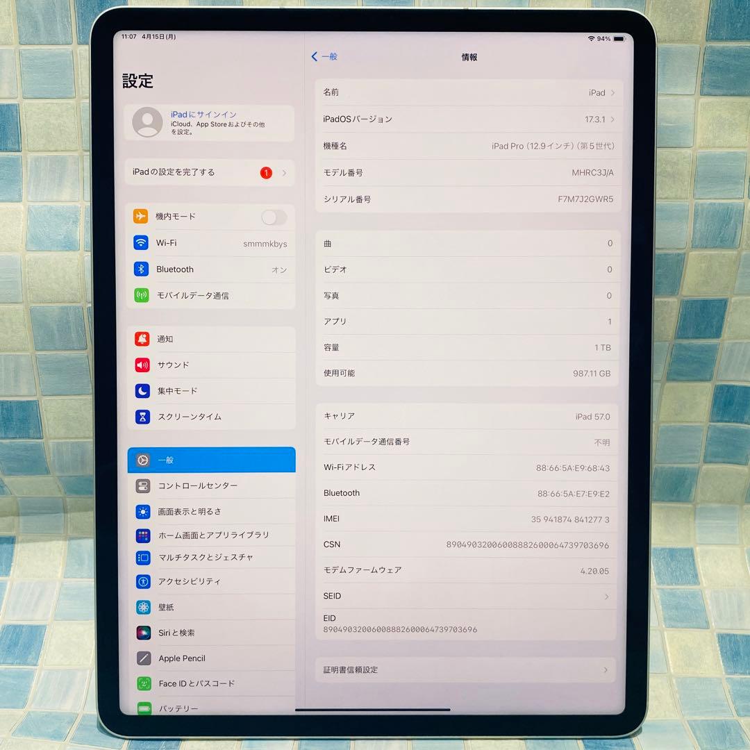 iPadPro 12.9 第5世代 本体 1TB セルラー SIMフリー