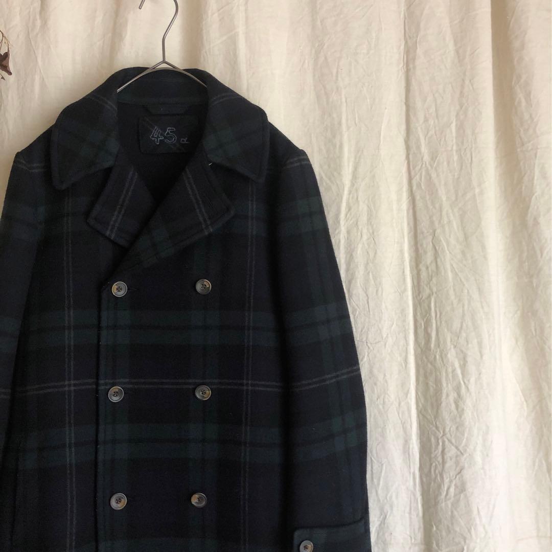 超名作 45R カシミアウールメルトン チェック ダブルブレストコート