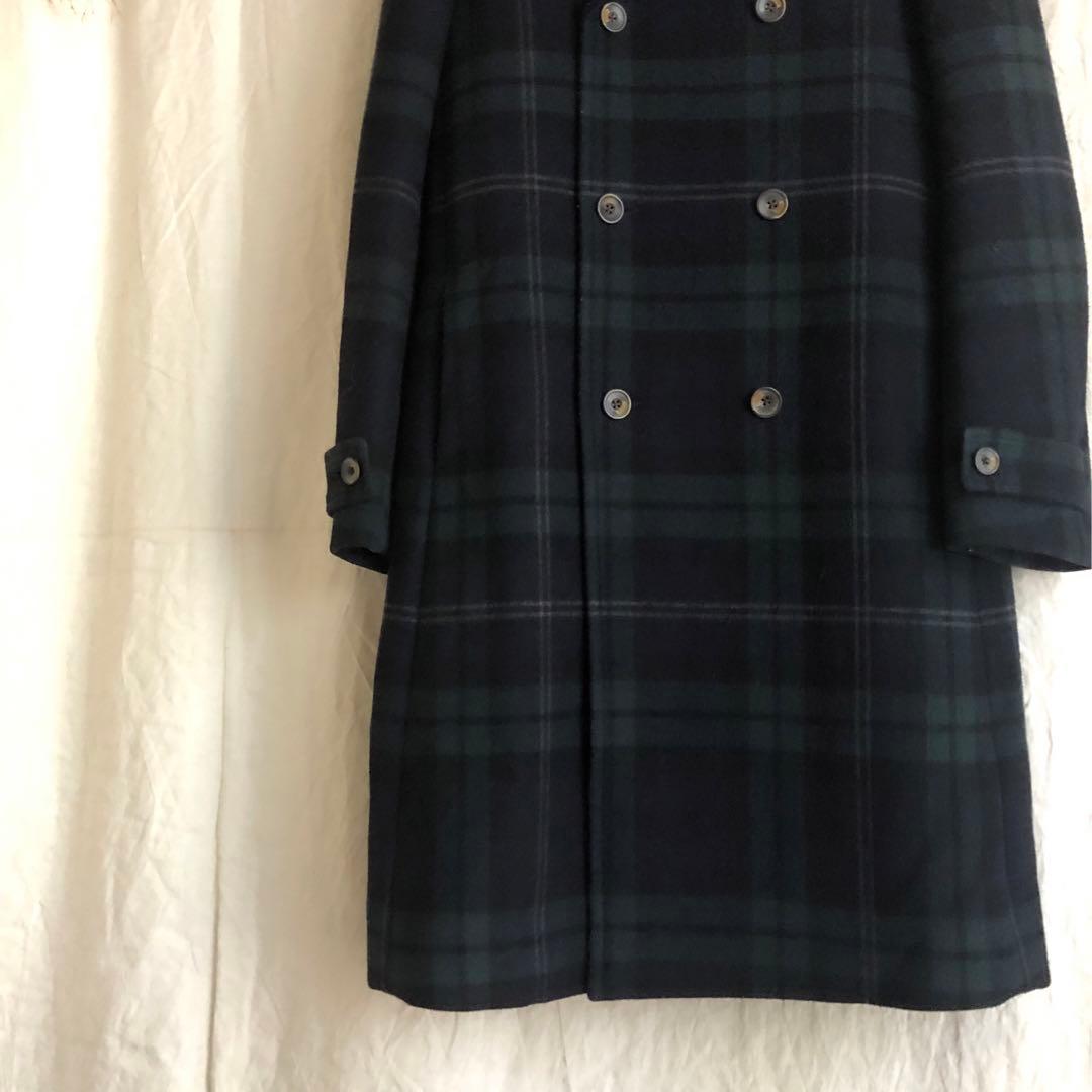 超名作 45R カシミアウールメルトン チェック ダブルブレストコート