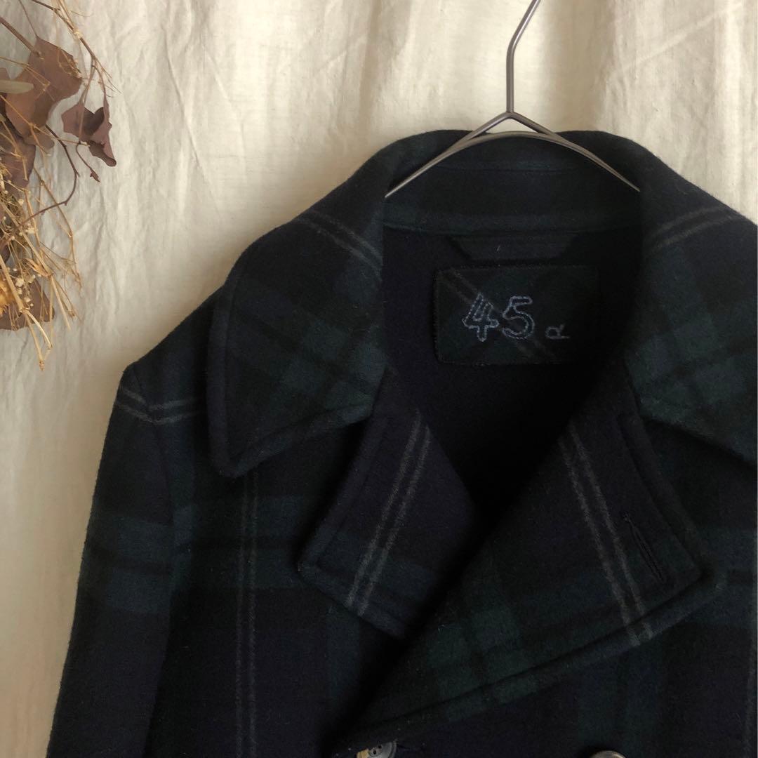 超名作 45R カシミアウールメルトン チェック ダブルブレストコート