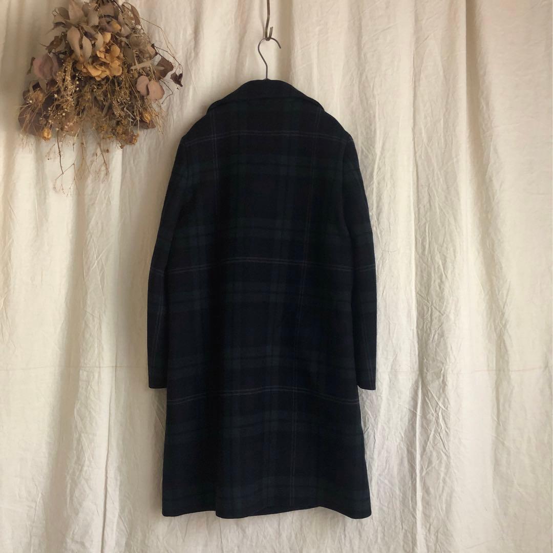 超名作 45R カシミアウールメルトン チェック ダブルブレストコート
