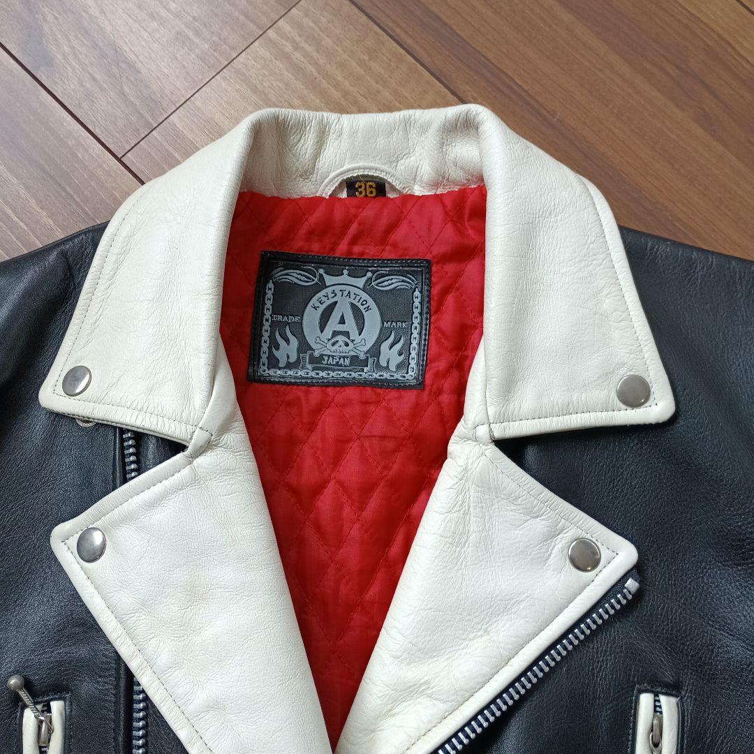 白黒ツートンカラー革ジャン 　KEYSTATION キーステーション ロカビリー