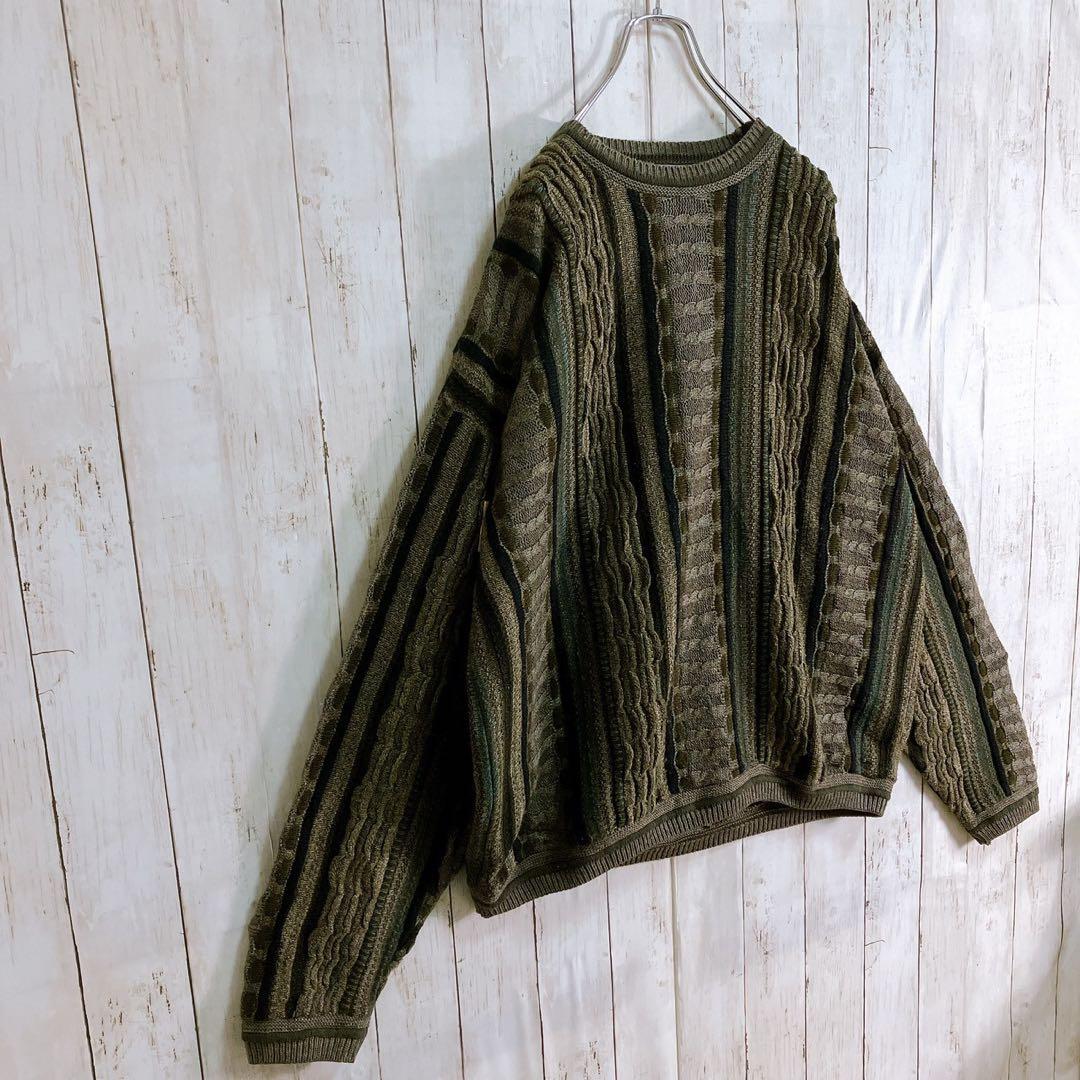 LAVANE USA製 アクリル 立体 総柄 3D デザインニット グリーン系