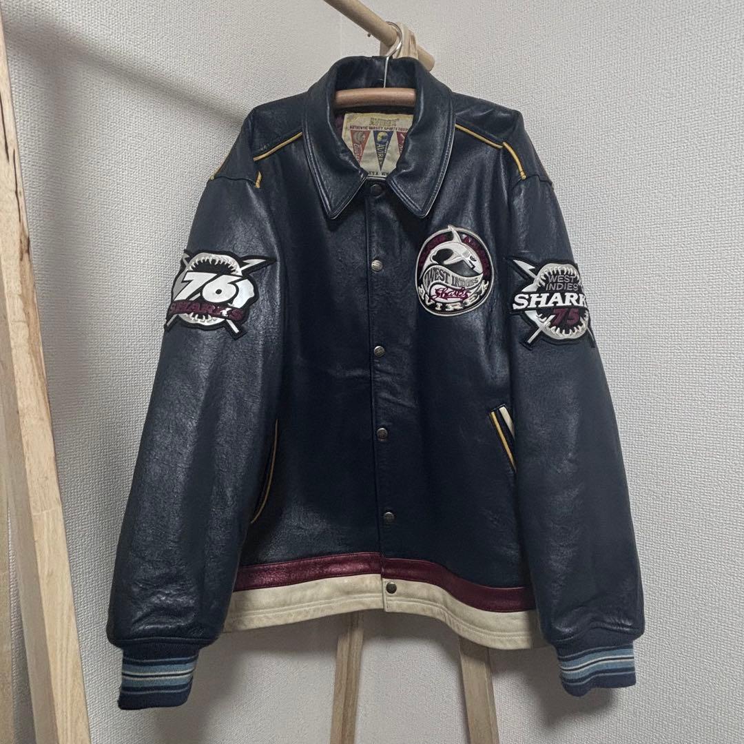 希少 AVIREX ウエストインディーズシャークス レザージャケット XXL