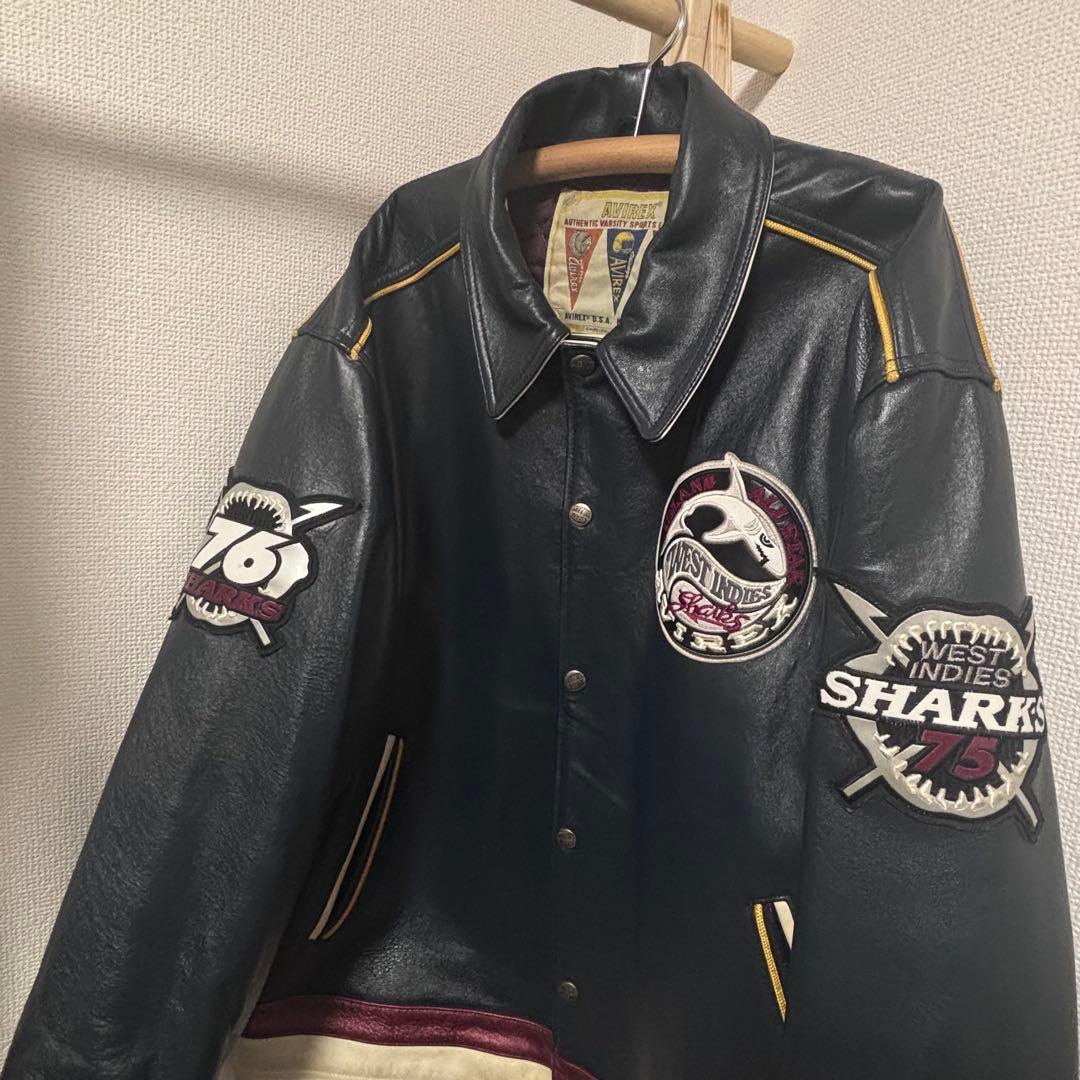 希少 AVIREX ウエストインディーズシャークス レザージャケット XXL