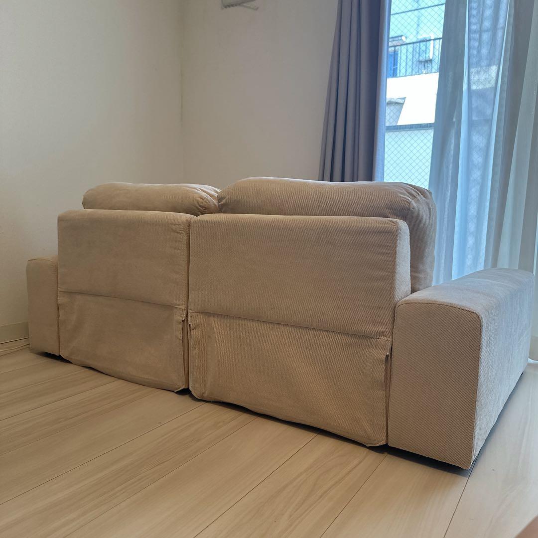 楽天 シンプルモダン ローソファ 二人掛け オットマン付完成品