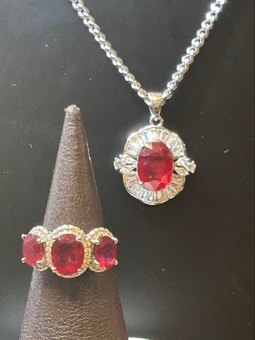 ど*☆様 天然石ルビーペンダントトップ&リングサイズ限定15号