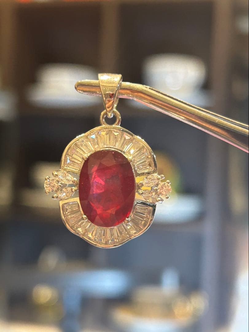 ど*☆様 天然石ルビーペンダントトップ&リングサイズ限定15号